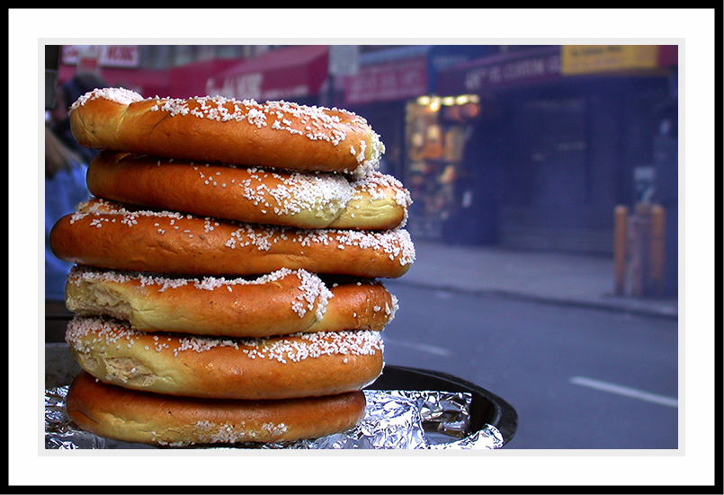 Pretzels being sold on the streets of New York.